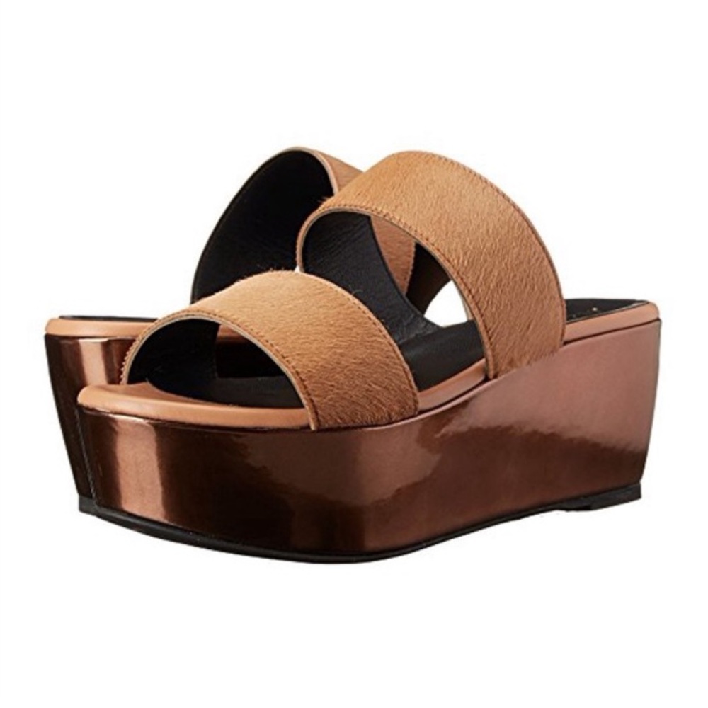 Robert Clergerie Slip On Calf Hair Wedge Sandals 39/8